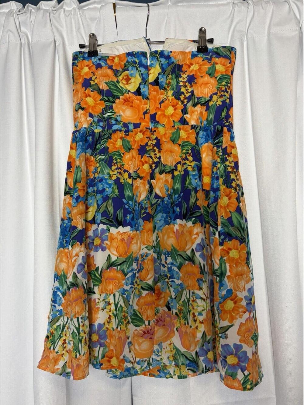 Yumi Kim Orange & Blue Floral Strapless 100% Silk Mini Dress Medium $248 - Picture 6 of 7